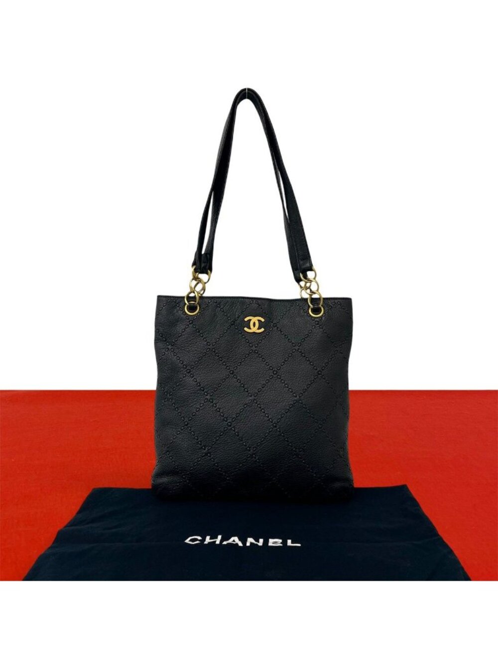 Chanel Wild Stitch CC Logo Leather Tote Bag Black